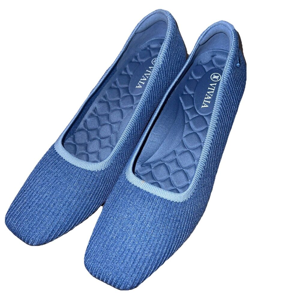 Vivaia Melody 2.0 Square Toe Chunky Heels in Denim Blue Womens Sz 39 Pumps